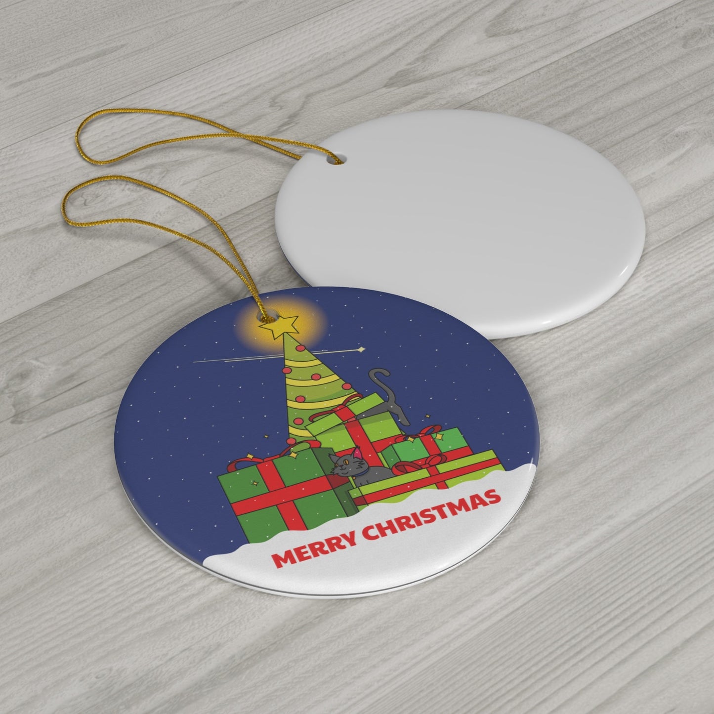 Cats, Ceramic Tree Ornament, Merry Christmas Pet Decor, Gray Tabby Cat Gift, Xmas Cat Lover Decoration, Gray Cat Christmas Tree Ornament