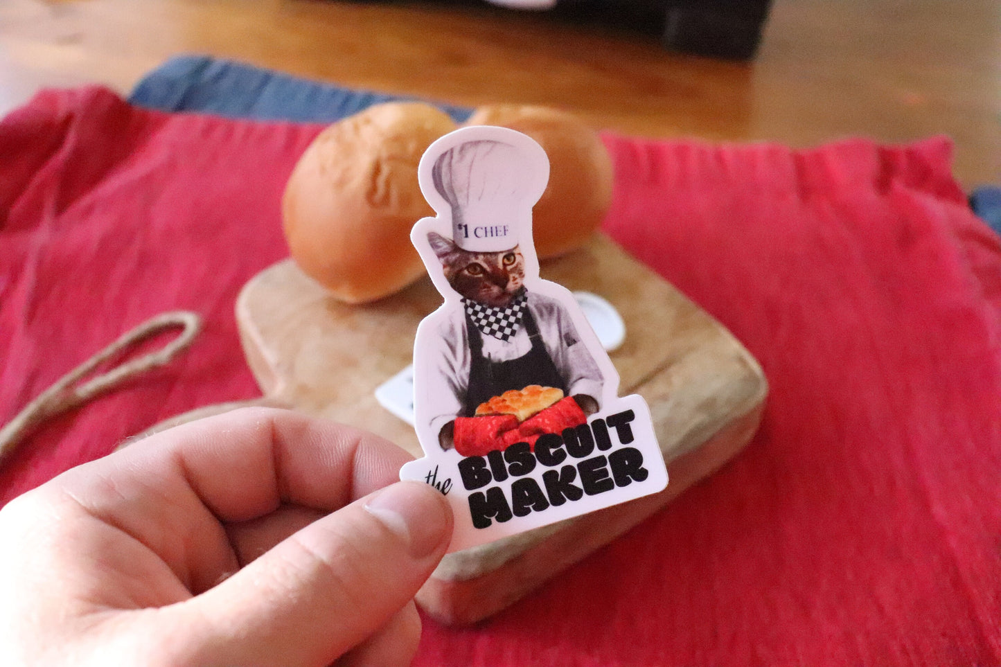 cat chef, Cats with jobs, cat biscuit vinyl stickers, cat vinyl stickers, animal vinyl stickers, culinary cat, baking gifts, makin’ biscuits