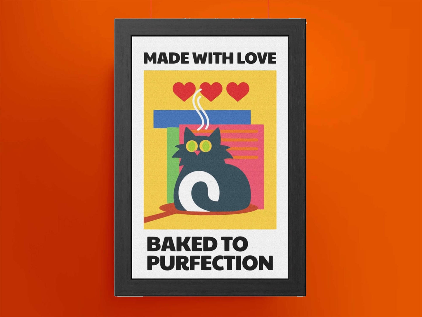 Framed Cat Cafe Poster, Cat Loaf Poster, Cat Vertical Framed Picture, Abstract Cat Painting, Coffee Shop Style Cat Poster, Cute Cat Loaf