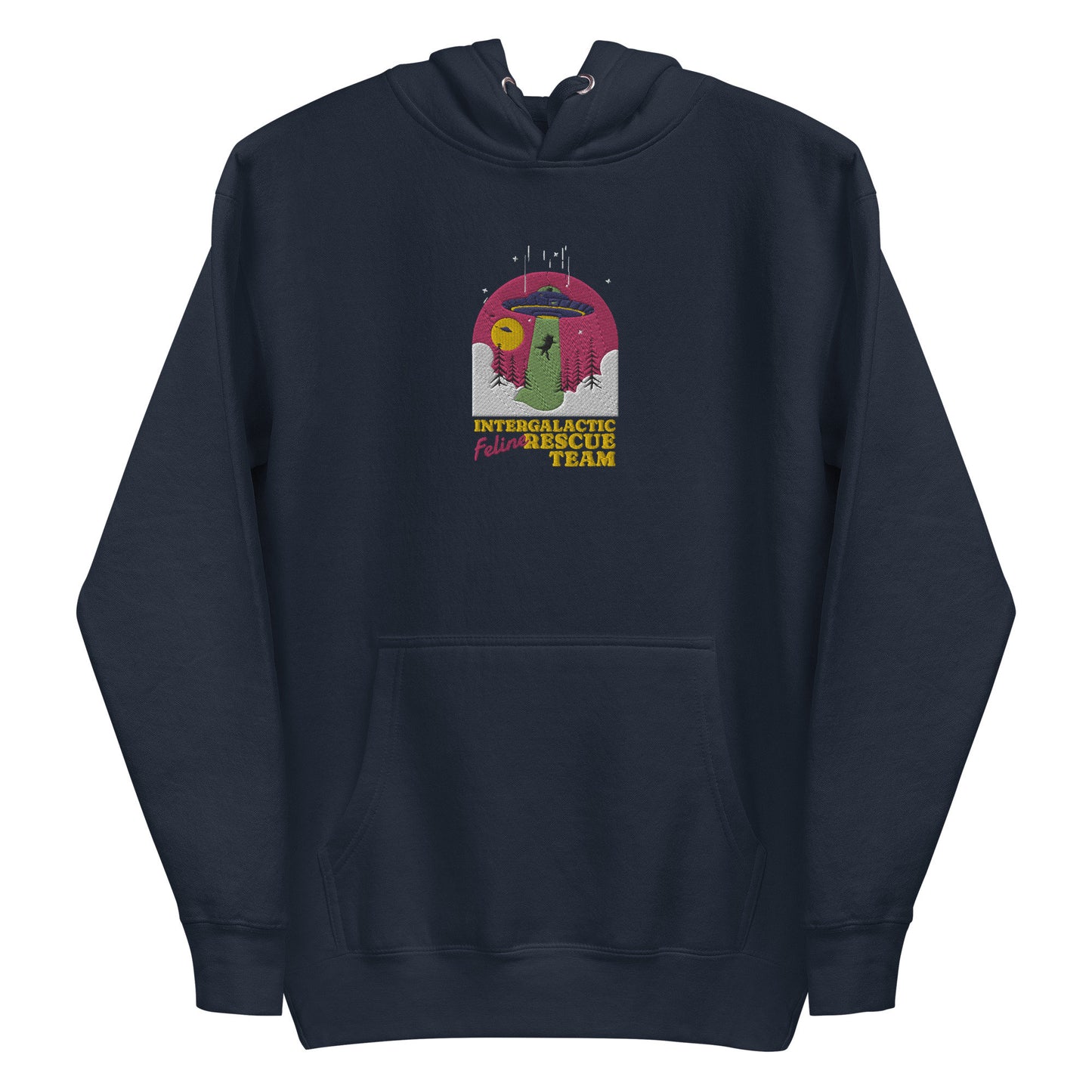 Space Cat, Feline Rescue, UFO Kitty, Animal Rescue Sweatshirt, Embroidered Cat Hoodie, Embroidered Alien Hoodie, Black Cat, Cat Lover Hoodie