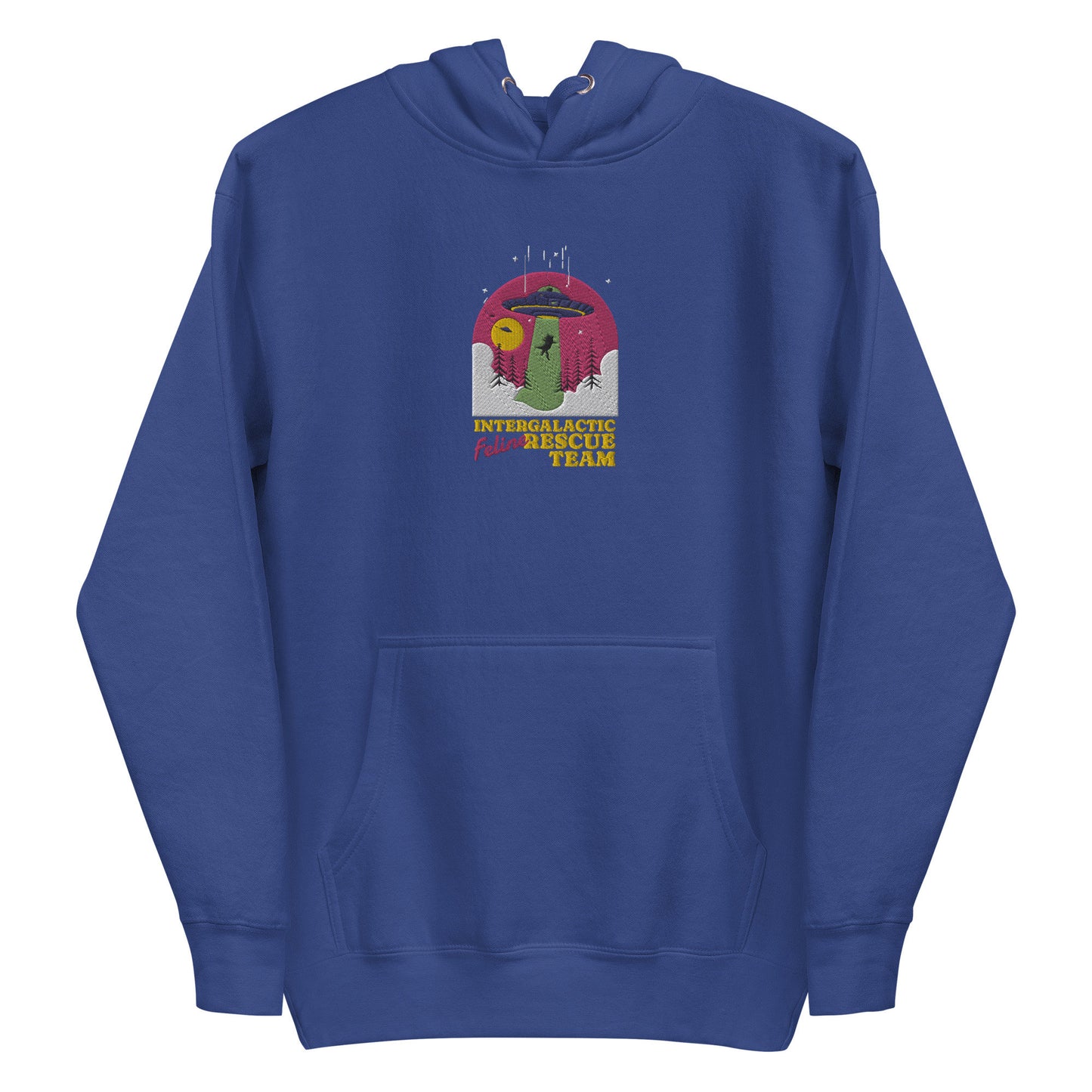 Space Cat, Feline Rescue, UFO Kitty, Animal Rescue Sweatshirt, Embroidered Cat Hoodie, Embroidered Alien Hoodie, Black Cat, Cat Lover Hoodie
