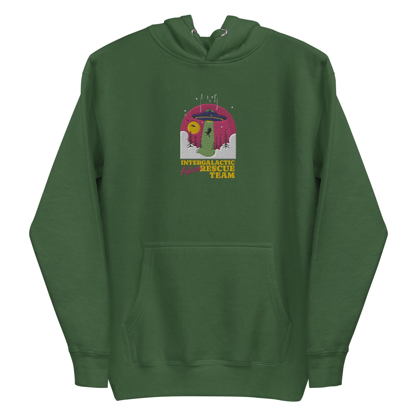 Space Cat, Feline Rescue, UFO Kitty, Animal Rescue Sweatshirt, Embroidered Cat Hoodie, Embroidered Alien Hoodie, Black Cat, Cat Lover Hoodie