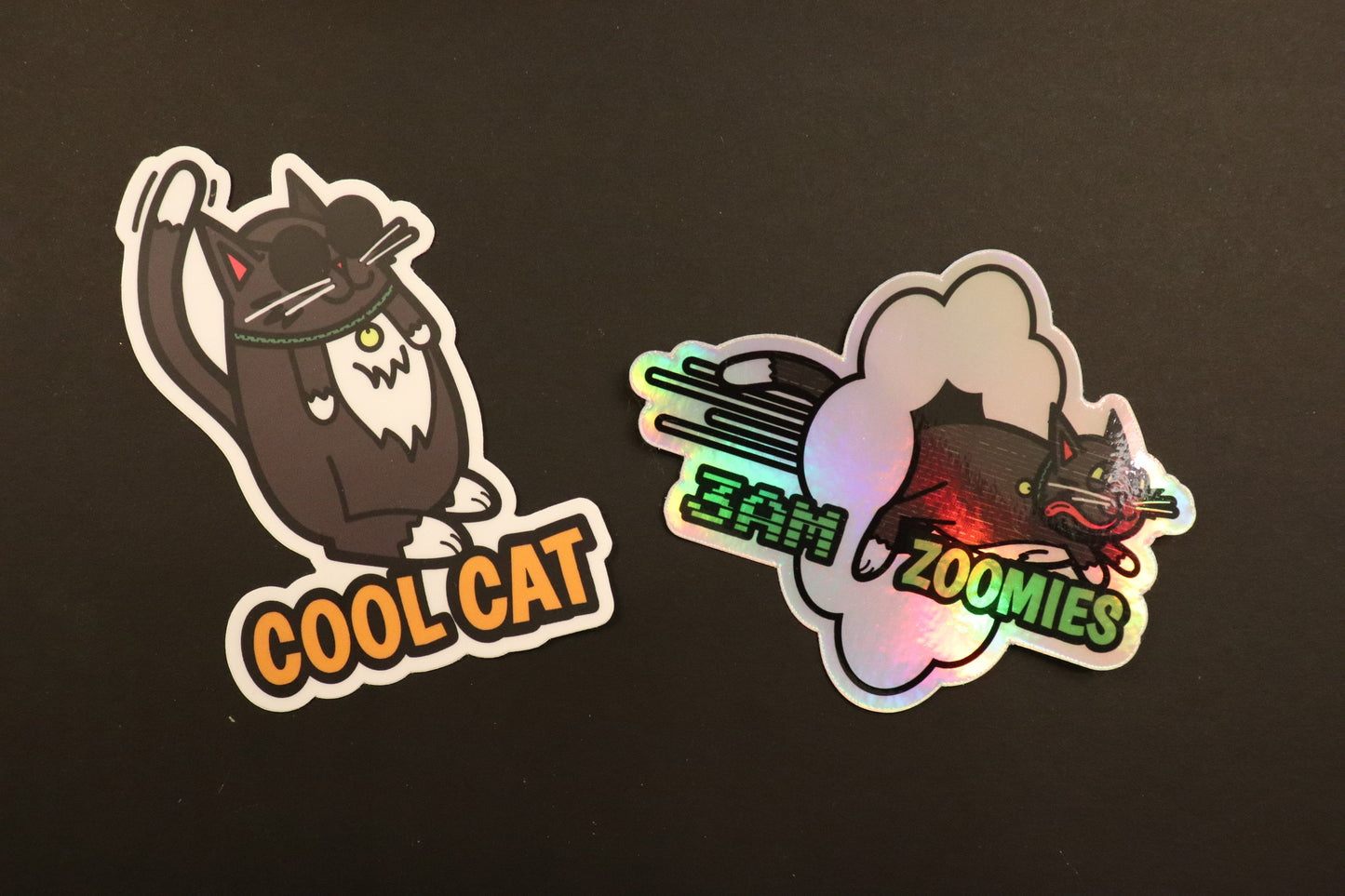 Holographic Cat Stickers For Cat Lovers Die Cut Stickers for Hydroflask Cat Stickers Meme Zoomies Cat Funny Cat Sticker Gifts for Friends
