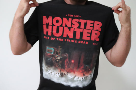 Video Game T-Shirt Arcade Design Zombie T-shirt Black Retro Arcade Shirt SciFi Monster Hunter T Design Halloween Spooky Heavy Cotton Shirt