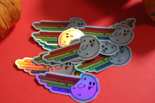 Ghost Sticker Rainbow Holographic Cute Ghost Sticker Holographic Sticker Holiday Sparkling Sticker Halloween Ghost Vinyl Sticker