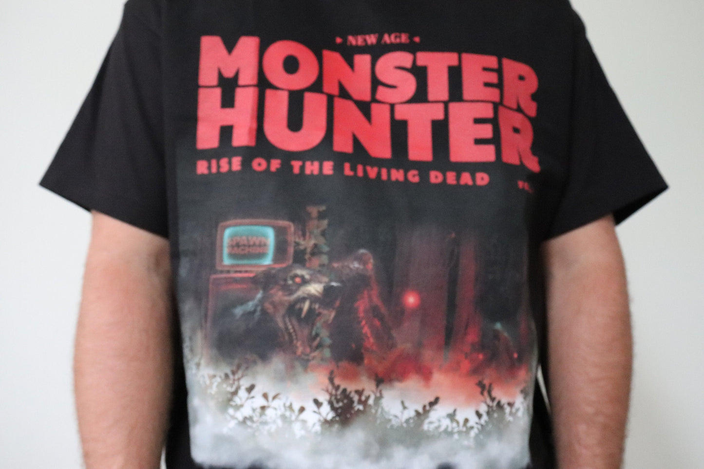 Video Game T-Shirt Arcade Design Zombie T-shirt Black Retro Arcade Shirt SciFi Monster Hunter T Design Halloween Spooky Heavy Cotton Shirt
