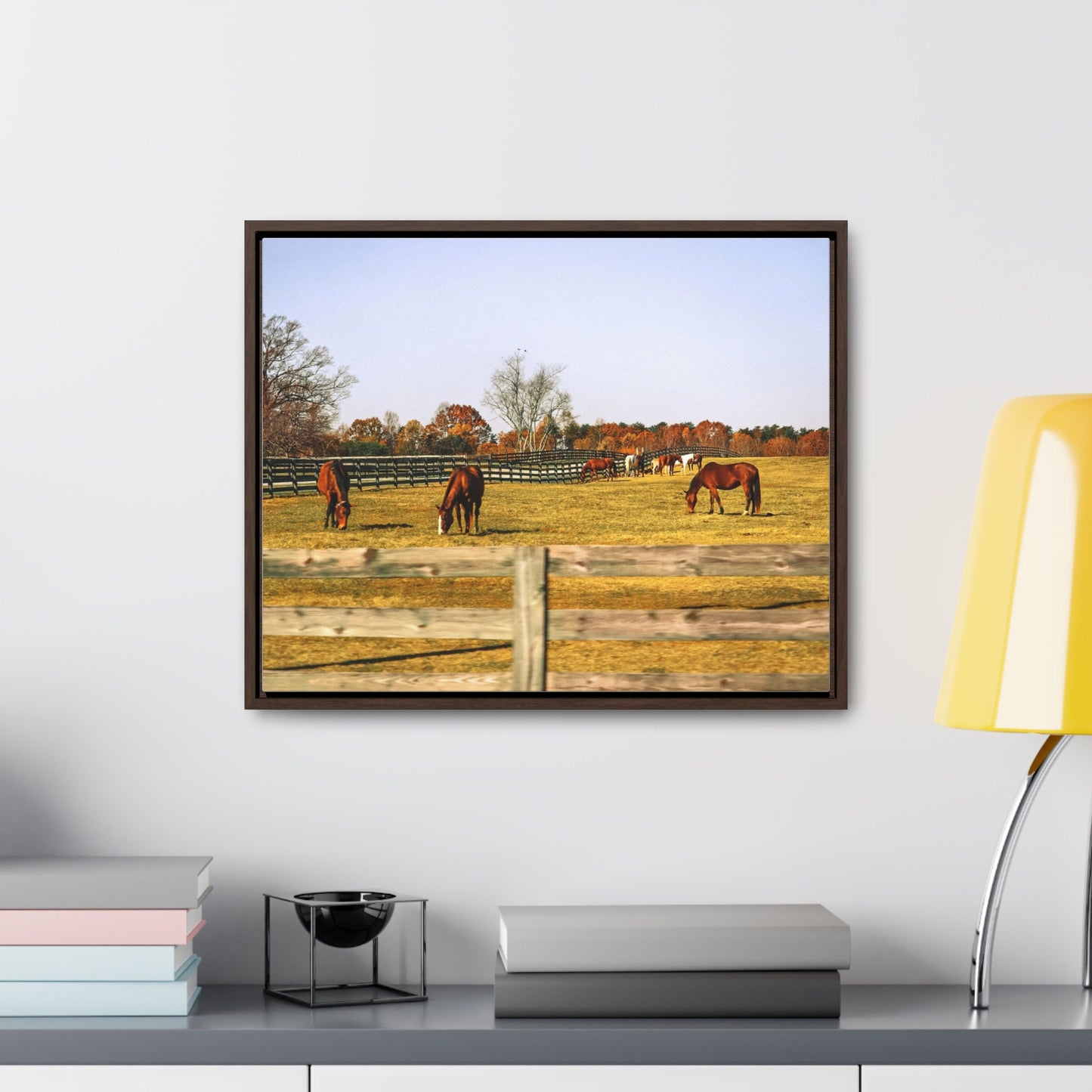 Horse Photography Canvas, Farm Landscape Photos, Autumn Barn Photo, Horizontal Fall Wall Art, Countryside Prints, Horses Home Decor