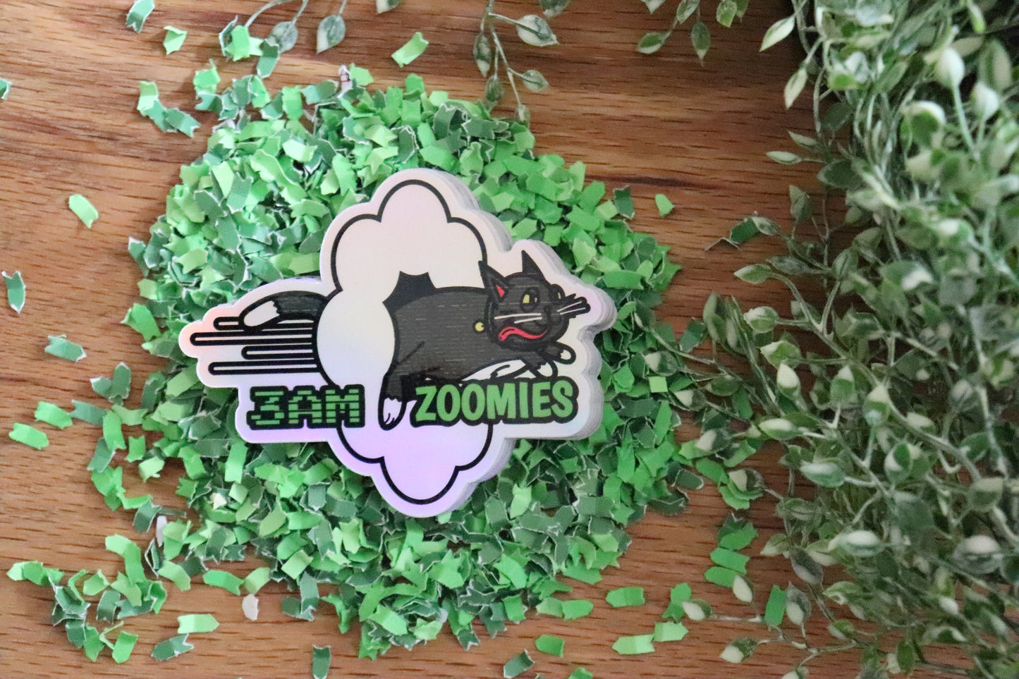 Cats,Cat Sticker,Pet Sticker,Hydroflask,Zoomies Cat,Vinyl Sticker,Animals,Holographic,Funny Cat Stickers,Relatable,3AM Zoomies,meme