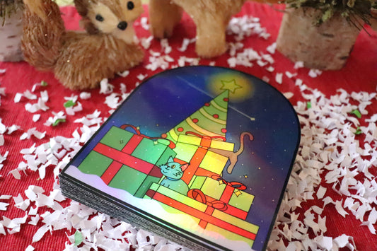 Christmas Sticker, Cat Decal Holographic, Christmas Sticker Cat, Christmas Decor, Funny Cats Stickers, Animal Sticker, Pet Lover,Holiday Cat