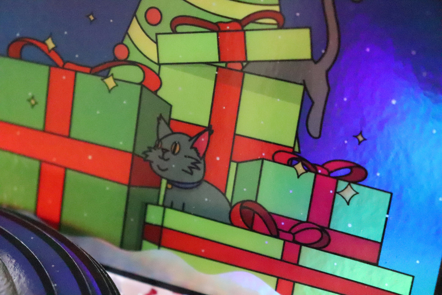 Christmas Sticker, Cat Decal Holographic, Christmas Sticker Cat, Christmas Decor, Funny Cats Stickers, Animal Sticker, Pet Lover,Holiday Cat