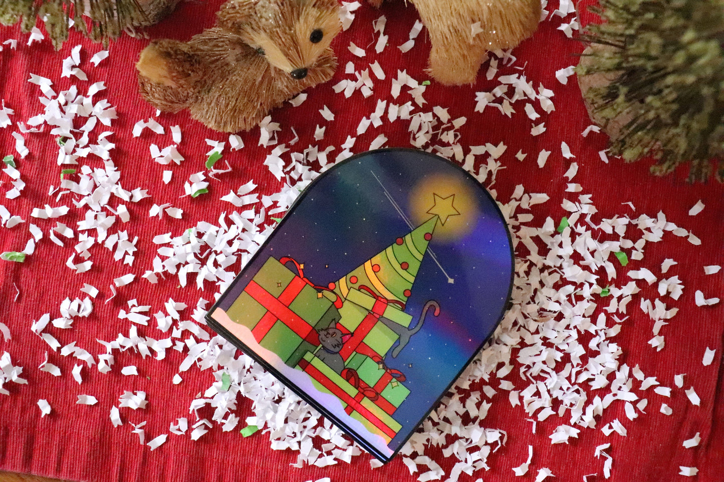 Christmas Sticker, Cat Decal Holographic, Christmas Sticker Cat, Christmas Decor, Funny Cats Stickers, Animal Sticker, Pet Lover,Holiday Cat