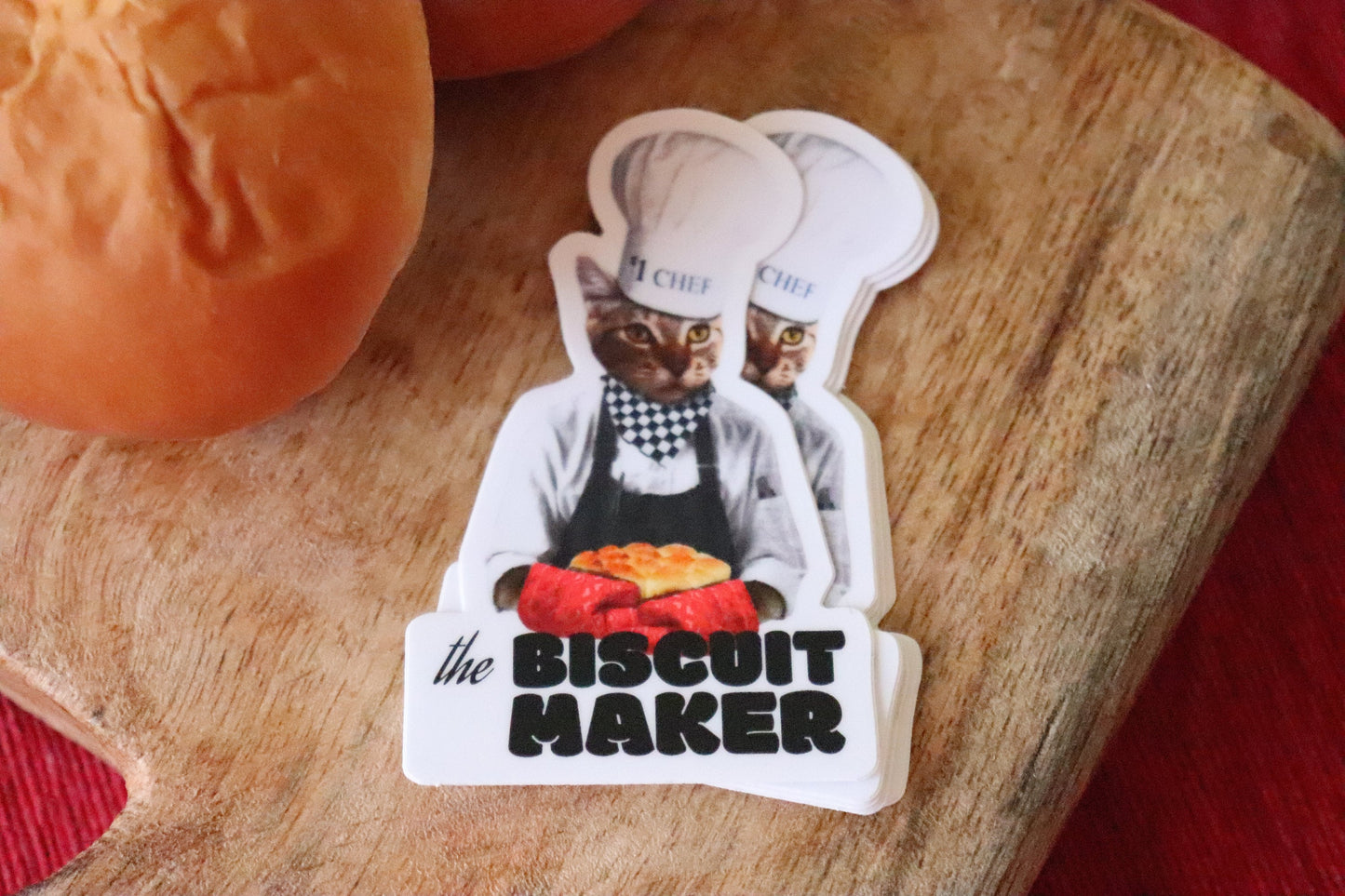 cat chef, Cats with jobs, cat biscuit vinyl stickers, cat vinyl stickers, animal vinyl stickers, culinary cat, baking gifts, makin’ biscuits