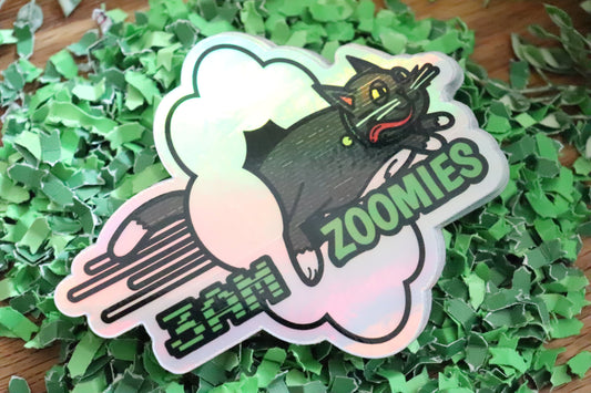 Cats,Cat Sticker,Pet Sticker,Hydroflask,Zoomies Cat,Vinyl Sticker,Animals,Holographic,Funny Cat Stickers,Relatable,3AM Zoomies,meme