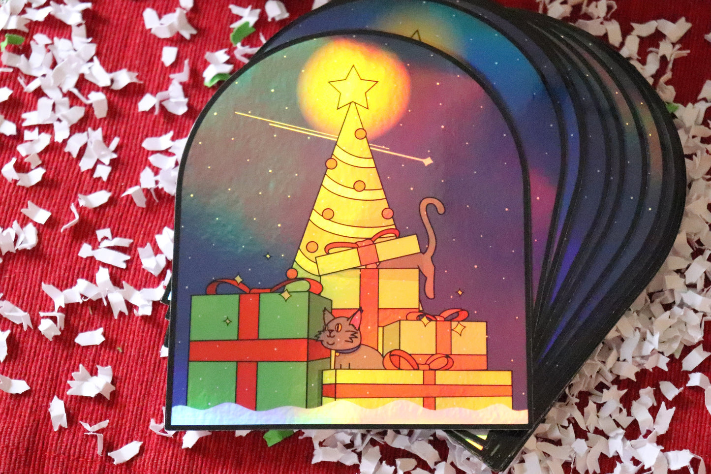 Christmas Sticker, Cat Decal Holographic, Christmas Sticker Cat, Christmas Decor, Funny Cats Stickers, Animal Sticker, Pet Lover,Holiday Cat