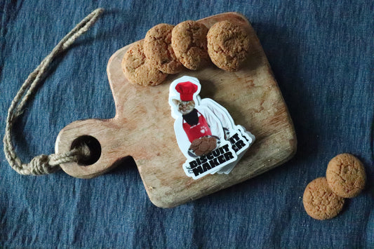 cat chef, cat portraits, cat biscuit vinyl stickers, cat vinyl stickers, animal vinyl stickers, culinary cat, baking gifts, makin’ biscuits
