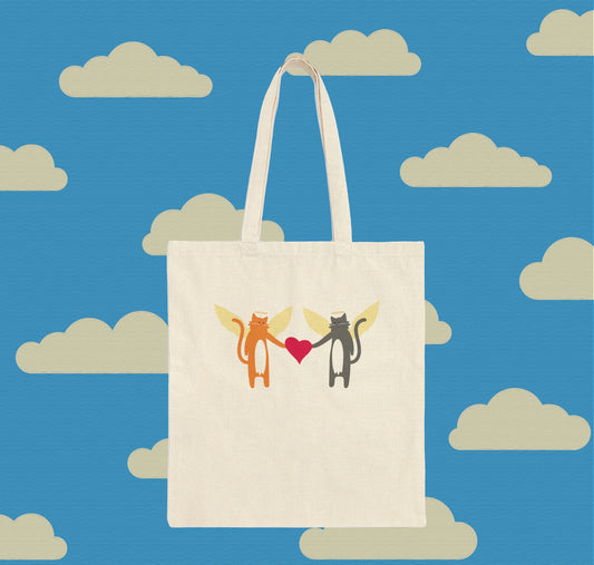 Cotton Canvas Cat Tote Bag, Cat Lover Tote Bag, Organic Cotton Kitten Tote, Cat Valentine's Day Tote Bag, Cute Cat Reuseable Cotton Bag