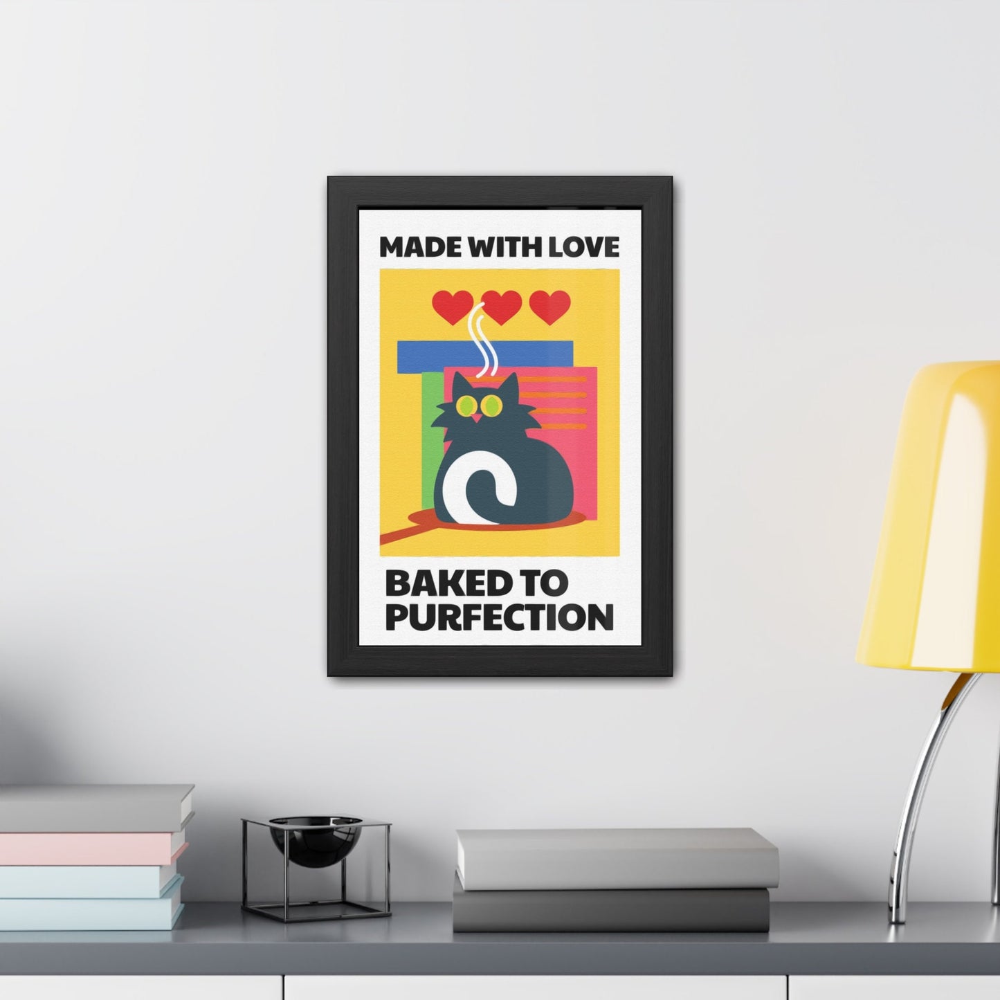 Framed Cat Cafe Poster, Cat Loaf Poster, Cat Vertical Framed Picture, Abstract Cat Painting, Coffee Shop Style Cat Poster, Cute Cat Loaf