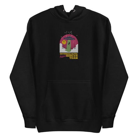 Space Cat, Feline Rescue, UFO Kitty, Animal Rescue Sweatshirt, Embroidered Cat Hoodie, Embroidered Alien Hoodie, Black Cat, Cat Lover Hoodie